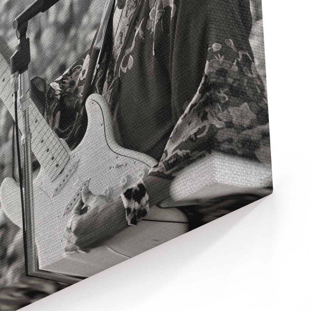Close-up of the gallery-wrapped canvas edge on the Jimi Hendrix black and white print