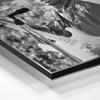 Close-up of the aluminum edge on the Jimi Hendrix black and white metal print