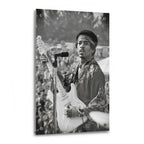 Jimi Hendrix 1969 Newport black and white acrylic glass print with a glossy finish