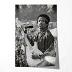 Unframed black and white print of Jimi Hendrix at the 1969 Newport Pop Festival