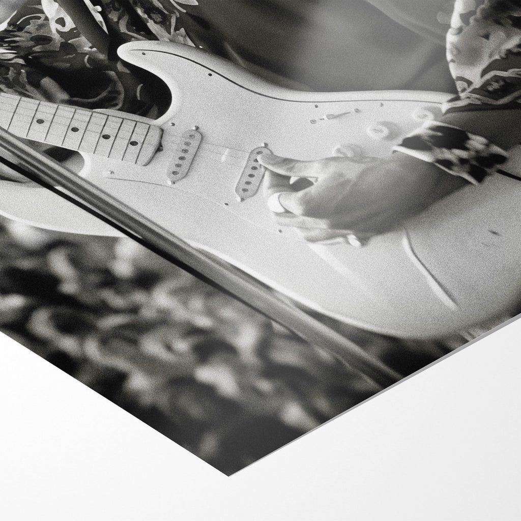 Front close-up of the unframed Jimi Hendrix 1969 Newport black and white portrait poster