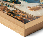 Close-up of the natural oak frame on the Jimi Hendrix colour poster