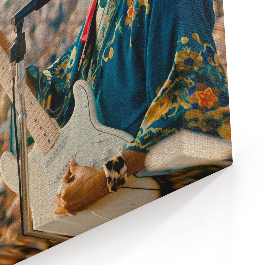 Close-up of the gallery-wrapped canvas edge on the Jimi Hendrix colour print