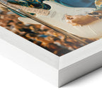 Corner close-up of the Jimi Hendrix colour poster in a white frame