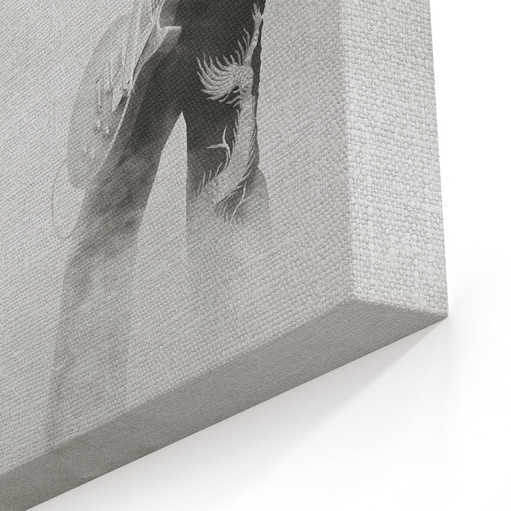 Close-up of the gallery-wrapped canvas edge on the Jimmy Page black and white print
