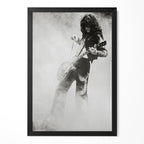Jimmy Page 1973 Tampa Stadium black and white portrait in a classic black poster frame