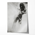 Unframed black and white print of Jimmy Page performing the violin bow solo at Tampa 1973