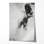Unframed black and white print of Jimmy Page performing the violin bow solo at Tampa 1973