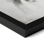 Close-up of the Jimmy Page black and white poster in a classic black wood frame
