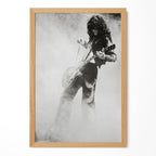Jimmy Page black and white portrait in a natural oak poster frame