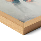Close-up of the natural oak frame on the Jimmy Page colorized poster