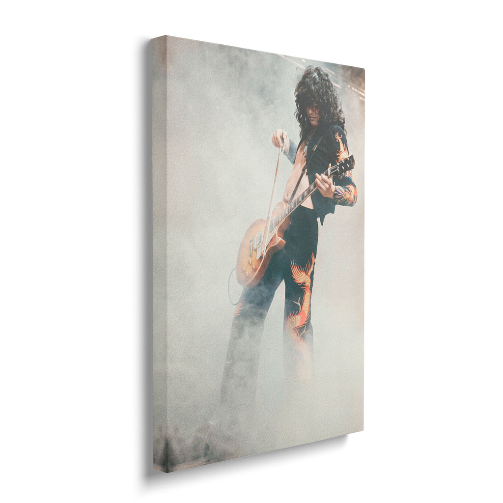 Gallery-wrapped colorized canvas of Jimmy Page at Tampa displayed on a wall