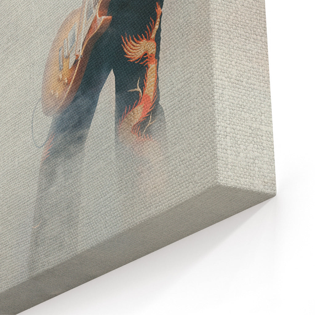 Close-up of the gallery-wrapped canvas edge on the Jimmy Page colorized print