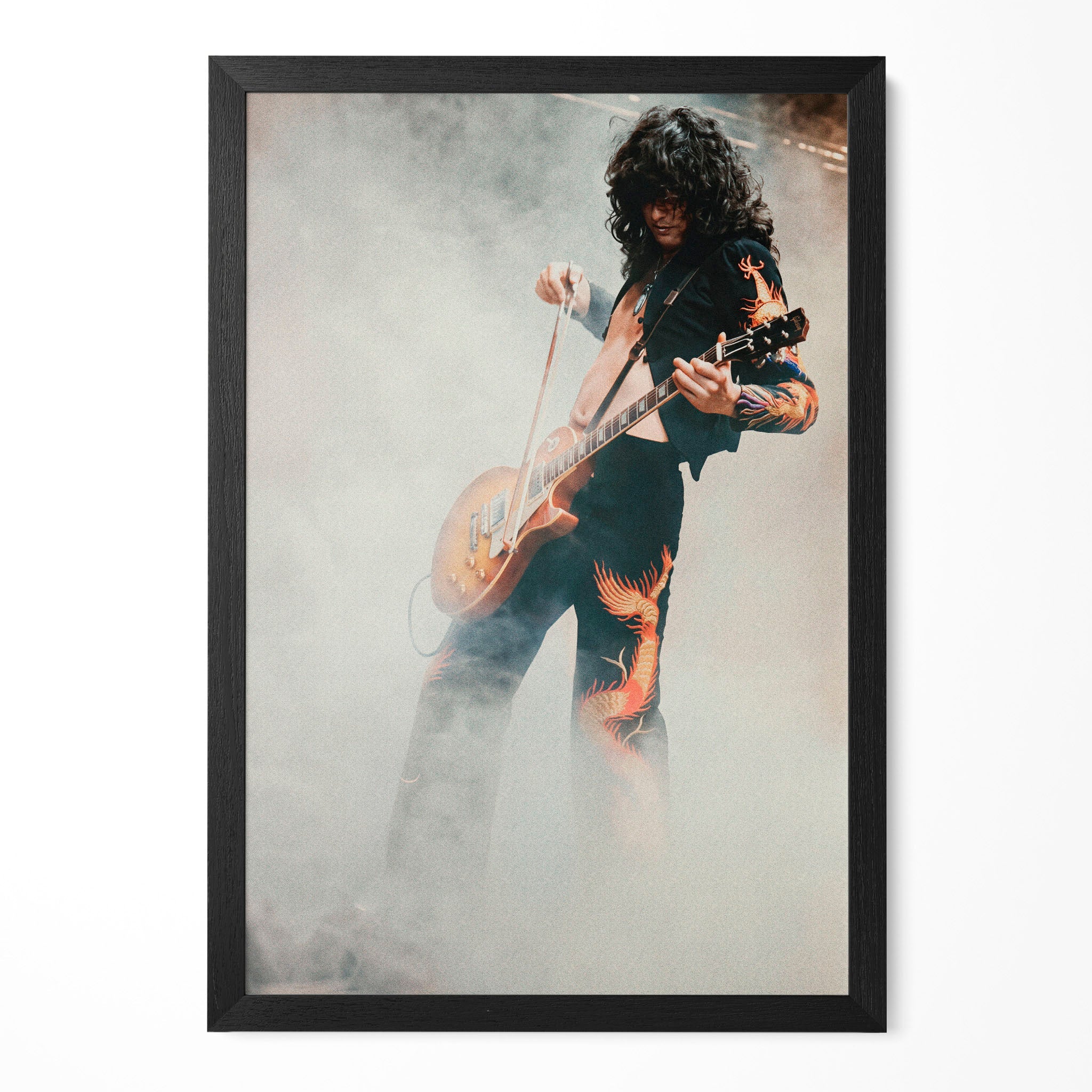 Jimmy Page 1973 Tampa Stadium colorized portrait in a classic black poster frame