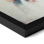 Close-up of the Jimmy Page colorized poster in a classic black wood frame
