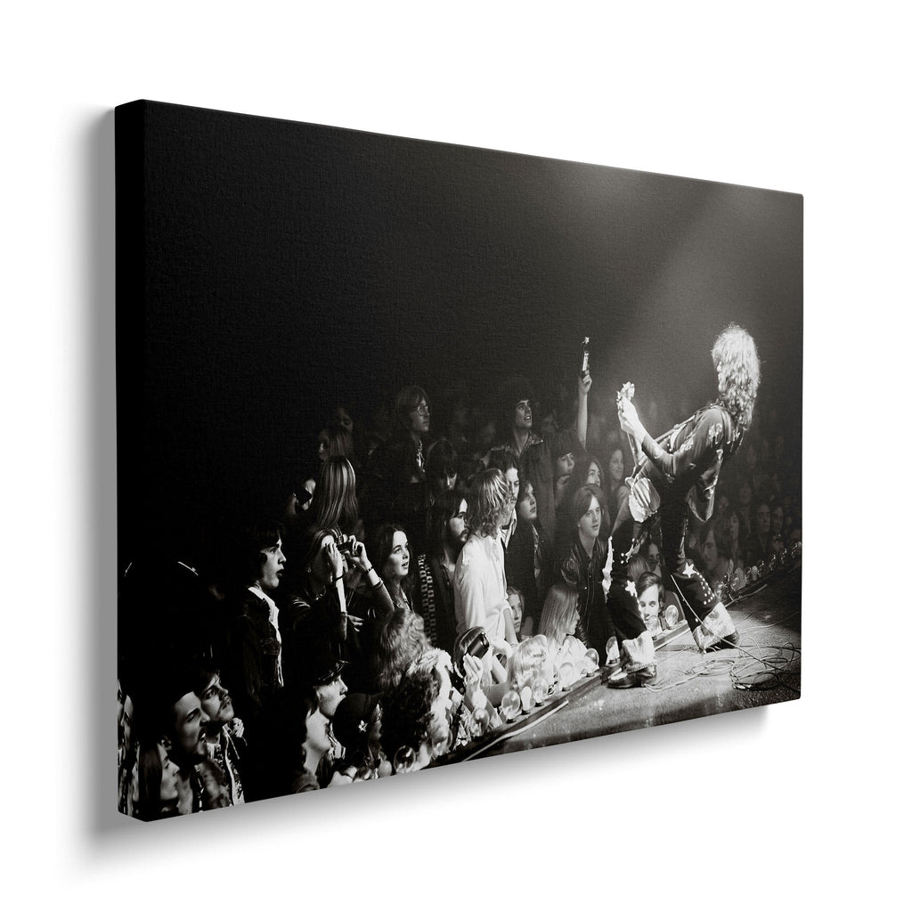 Gallery-wrapped black and white canvas of Jimmy Page at Detroit's Olympia Stadium