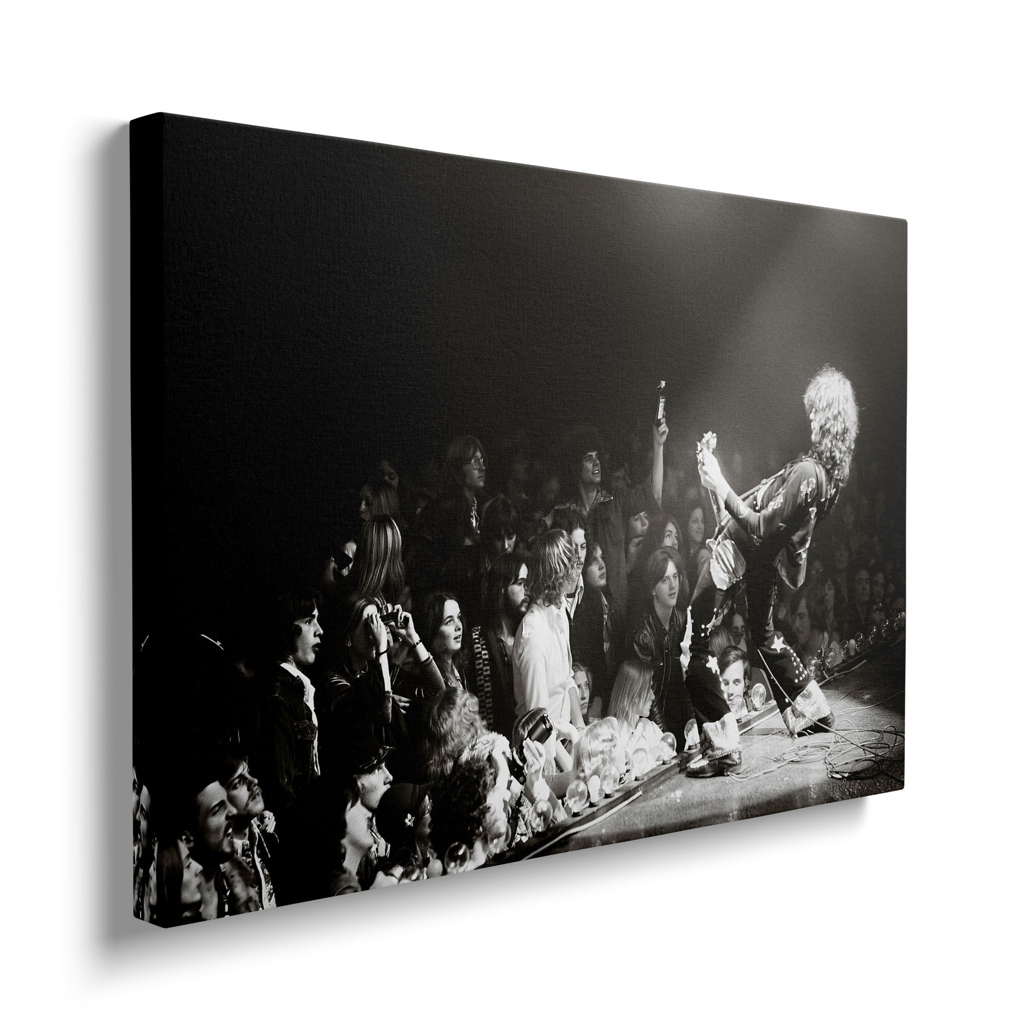 Gallery-wrapped black and white canvas of Jimmy Page at Detroit's Olympia Stadium
