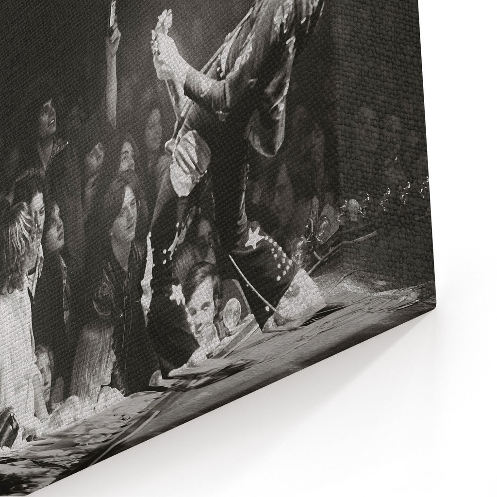 Close-up of the gallery-wrapped canvas edge on the Jimmy Page black and white print