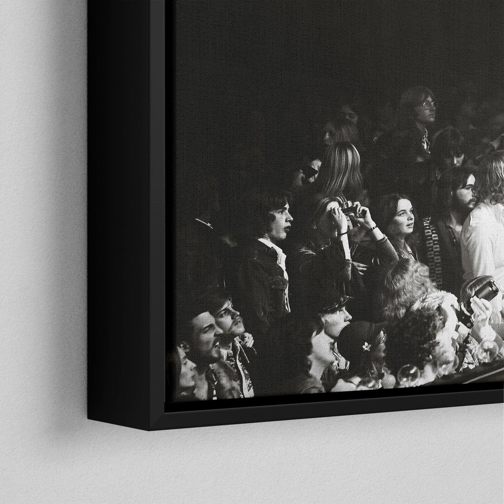 Corner close-up of the black floating frame on the Jimmy Page black and white canvas