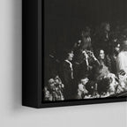 Corner close-up of the black floating frame on the Jimmy Page black and white canvas