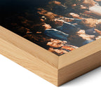 Close-up of the natural oak frame on the Jimmy Page colorized poster