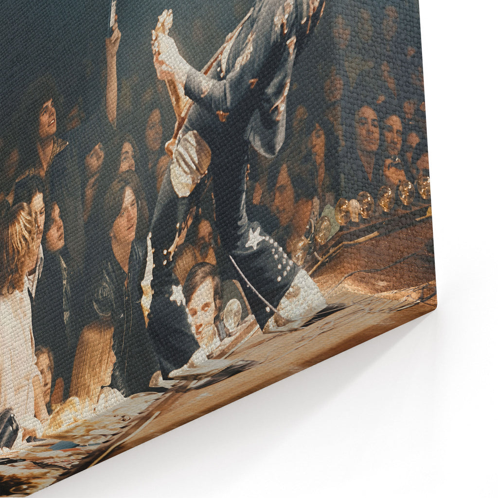 Close-up of the gallery-wrapped canvas edge on the Jimmy Page colorized print