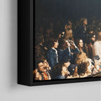 Corner close-up of the black floating frame on the Jimmy Page colorized canvas