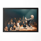 Jimmy Page 1975 Detroit Olympia Stadium colorized portrait in a classic black poster frame