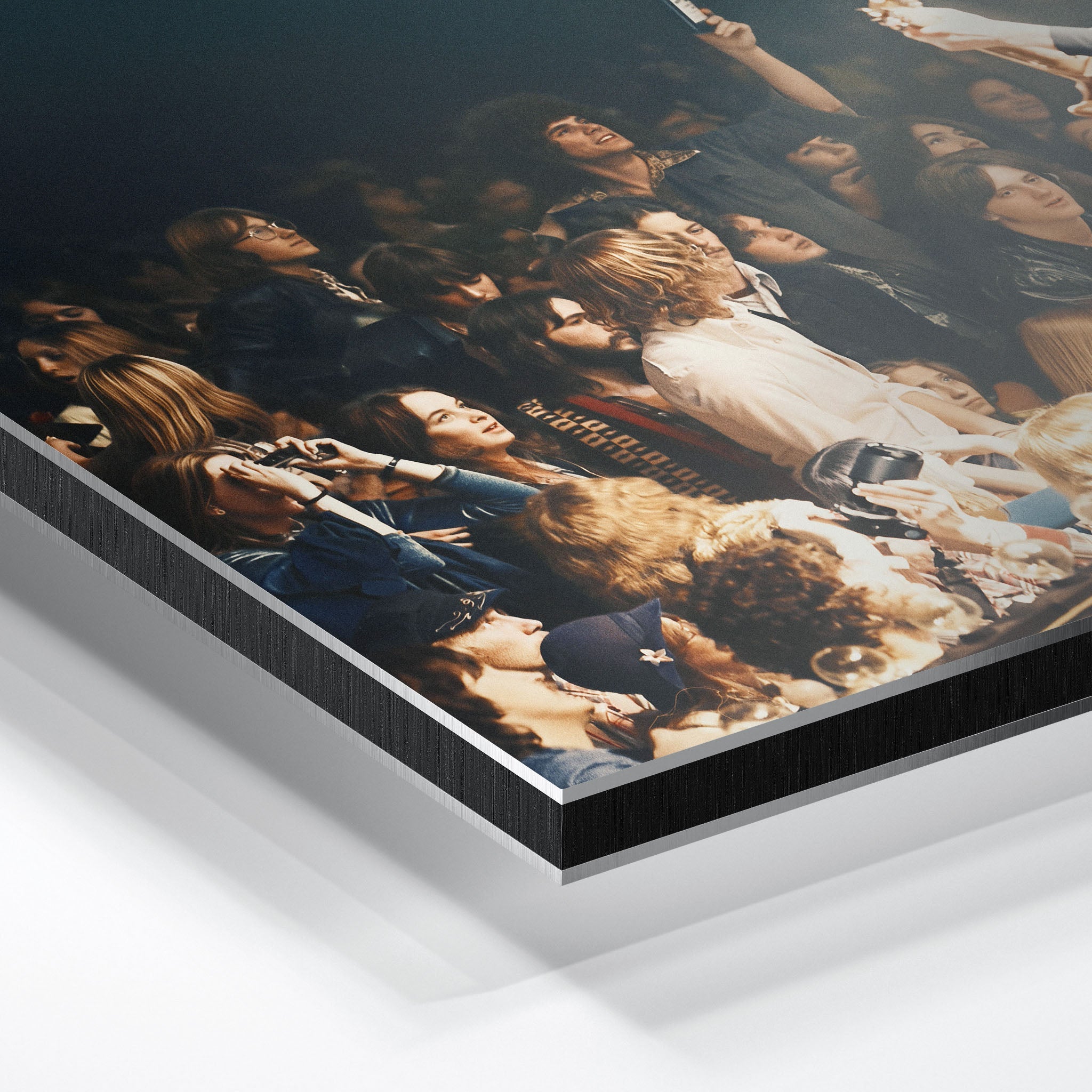 Close-up of the aluminum edge on the Jimmy Page colorized metal print