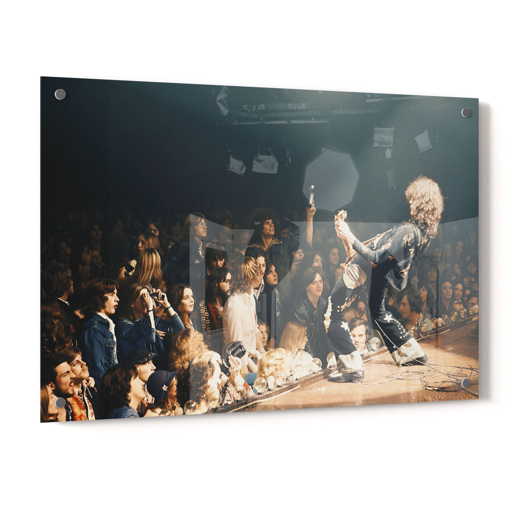 Jimmy Page 1975 Detroit colorized acrylic glass print with a glossy finish