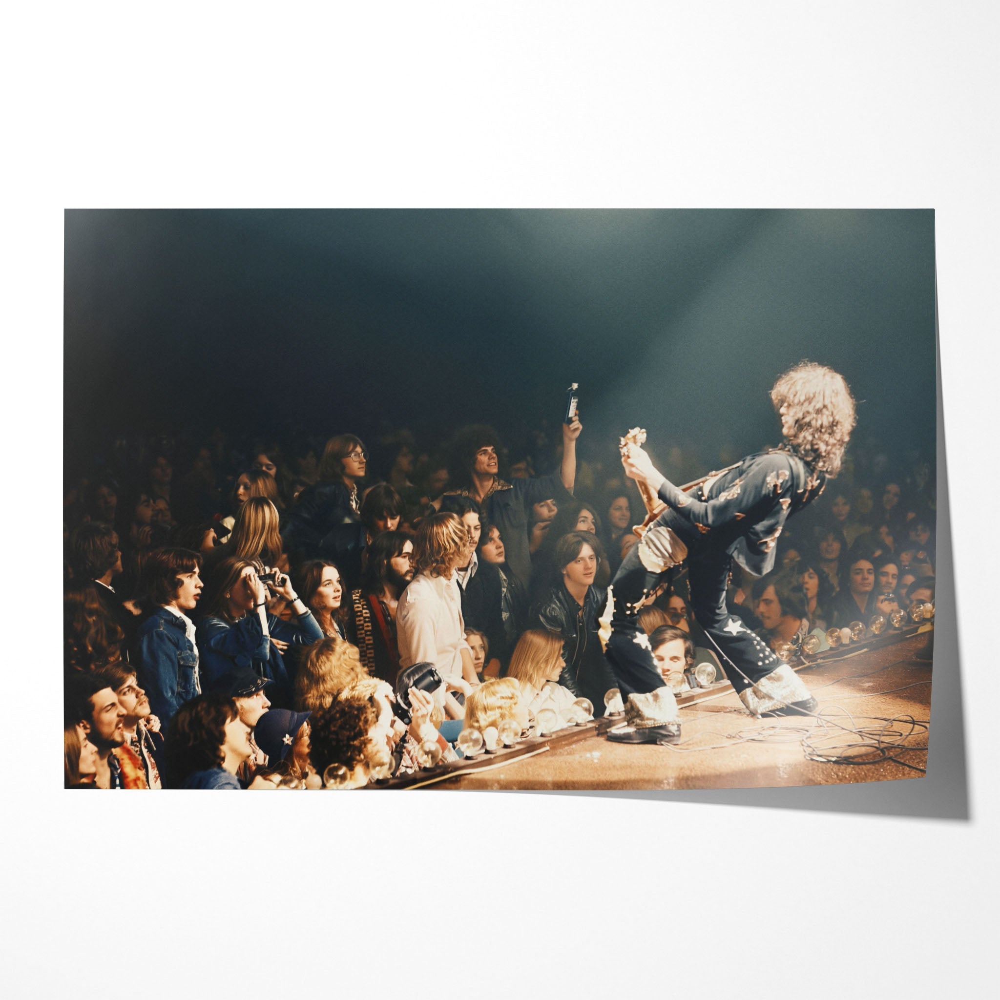 Unframed colorized print of Jimmy Page in his Black Dragon suit at Detroit 1975