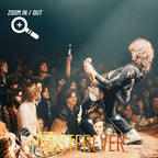 Zoomed detail of Jimmy Page's Black Dragon suit and the front-row crowd in colour