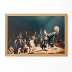 Jimmy Page colorized portrait in a natural oak poster frame