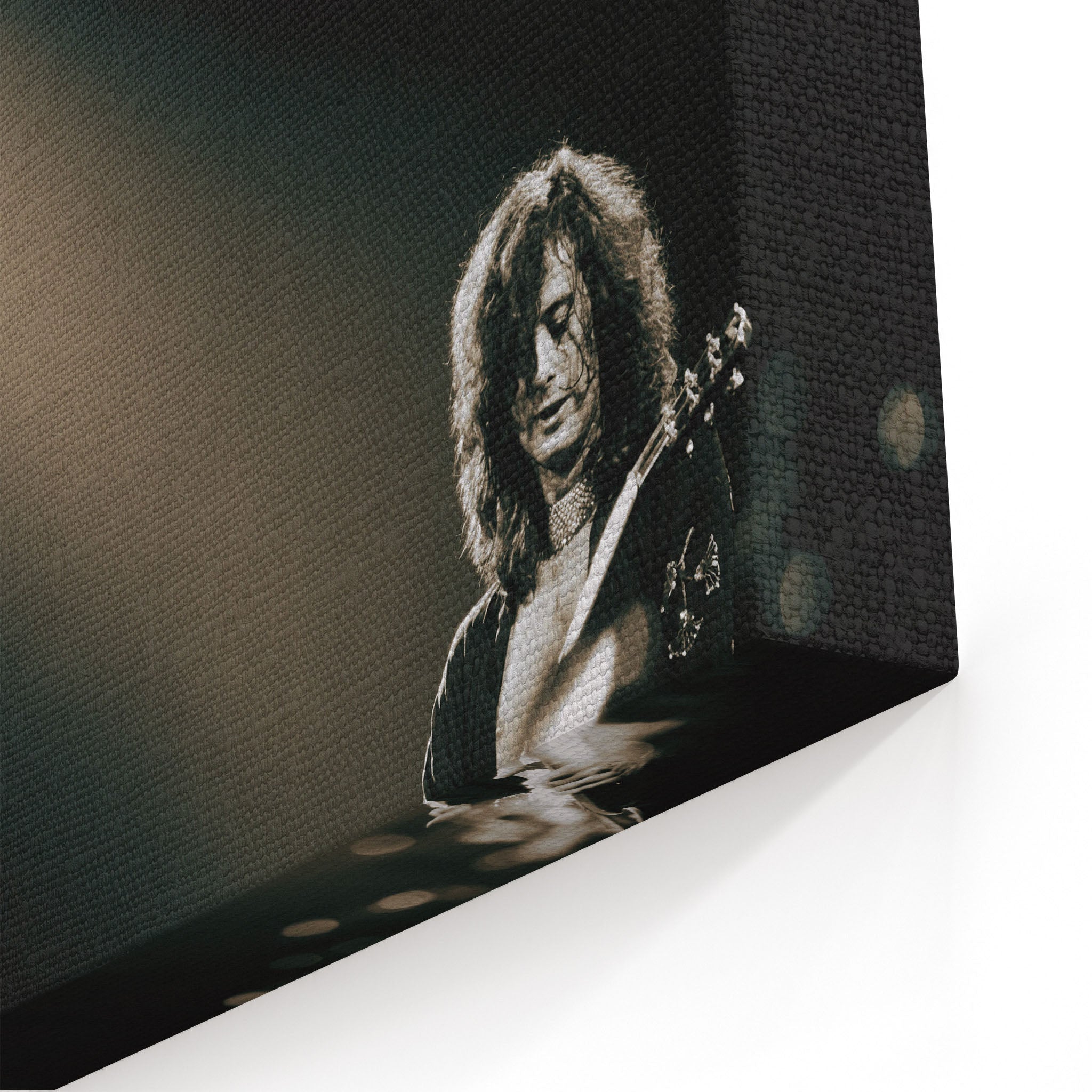 Close-up of the gallery-wrapped canvas edge on the Jimmy Page print