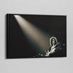 Angled view of the Jimmy Page canvas in a black floating frame