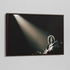 Angled view of the Jimmy Page canvas in a dark walnut floating frame