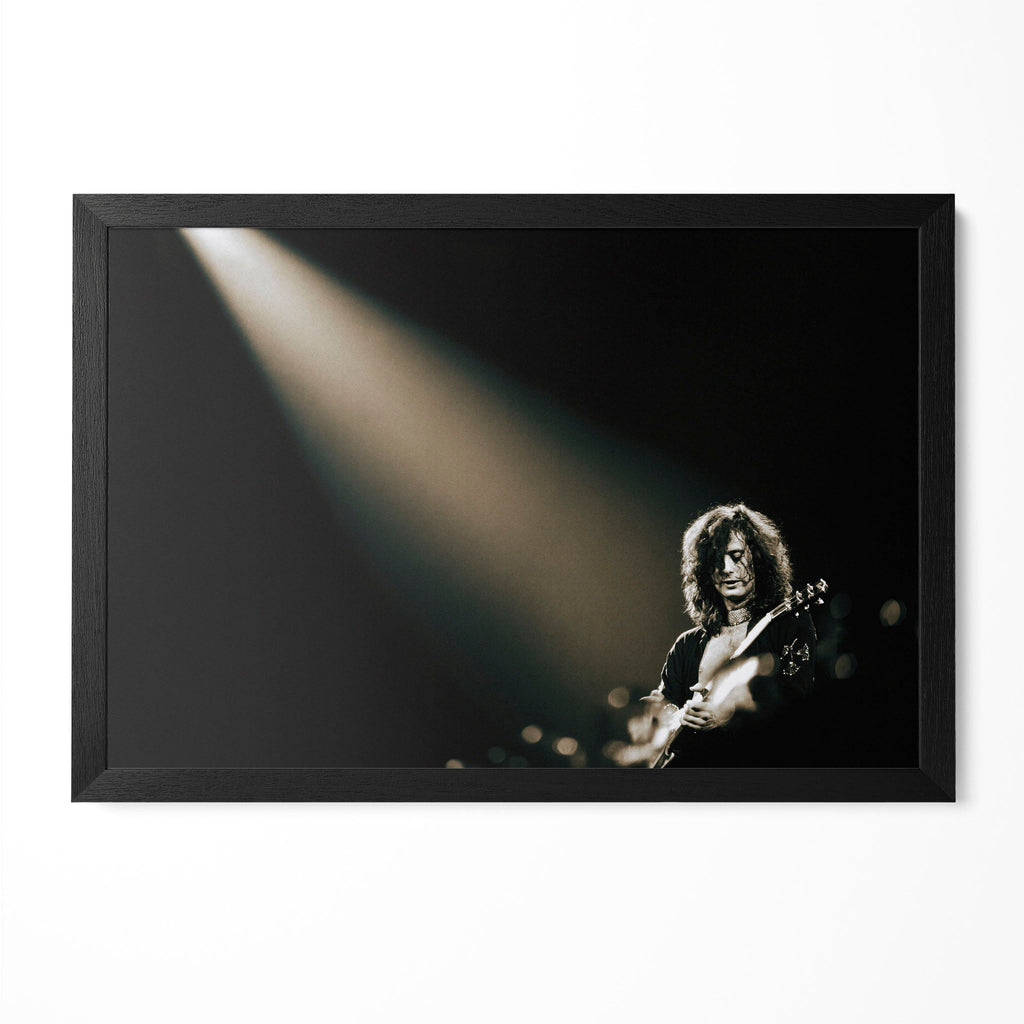 Jimmy Page 1975 Madison Square Garden spotlight portrait in a classic black poster frame