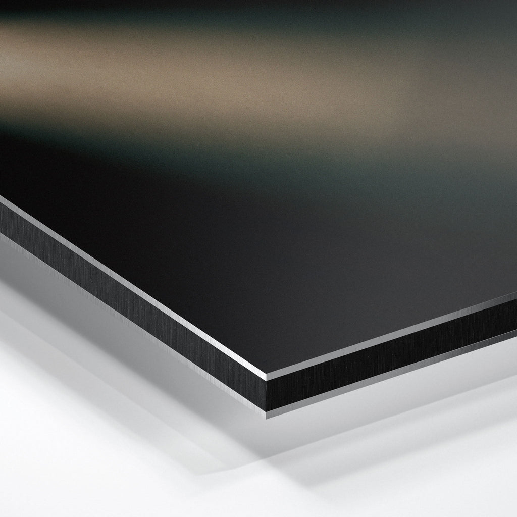 Close-up of the aluminum edge on the Jimmy Page metal print