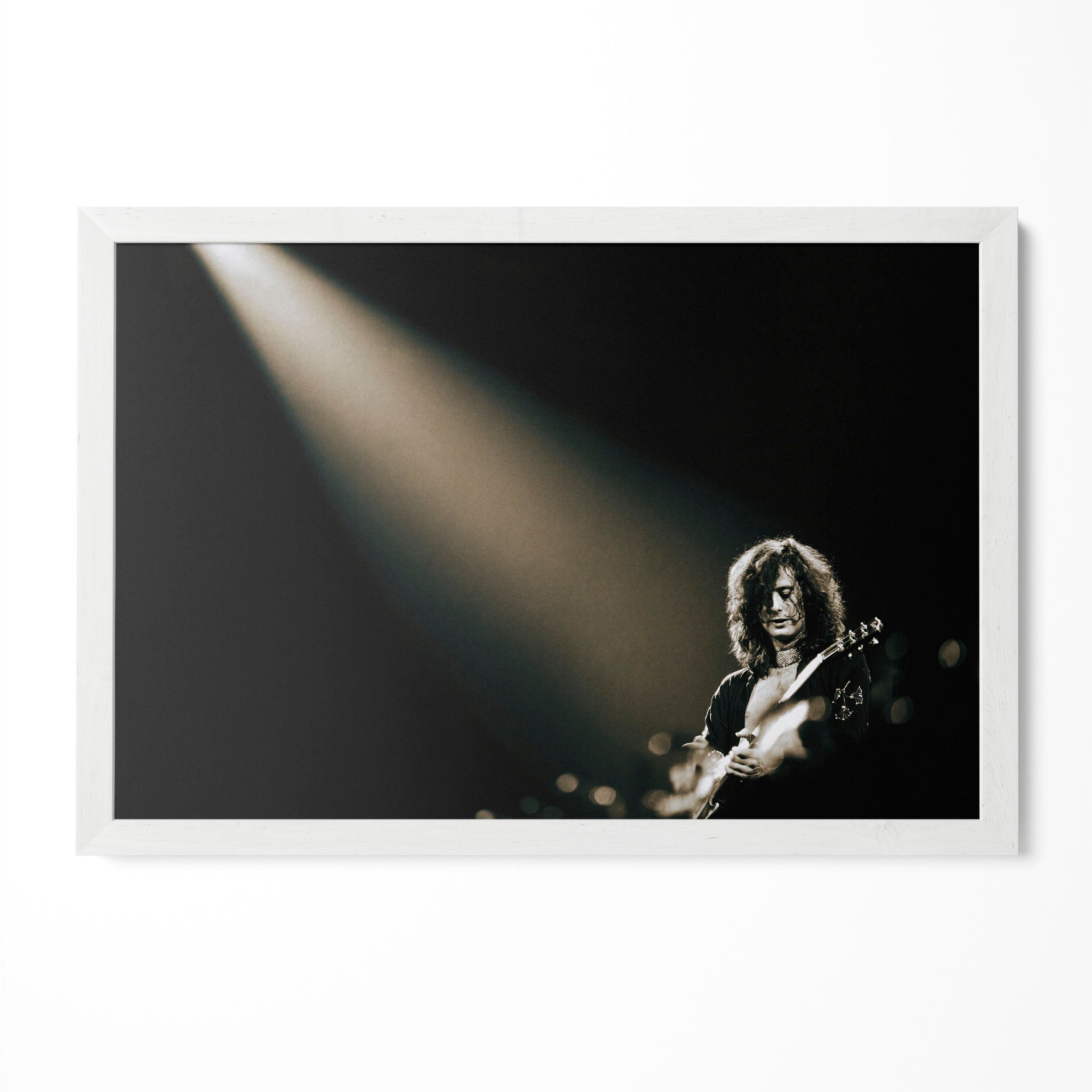 Jimmy Page 1975 Madison Square Garden portrait in a classic white poster frame