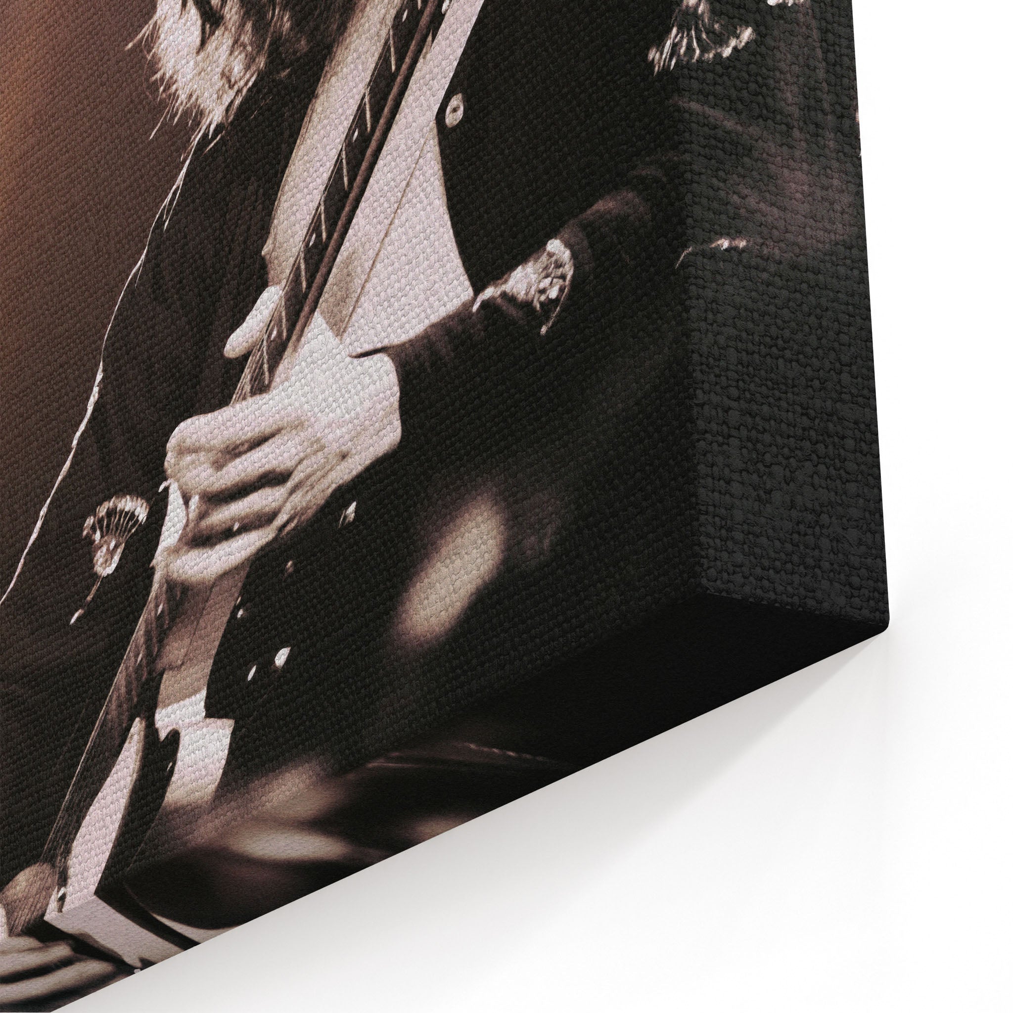 Close-up of the gallery-wrapped canvas edge on the Jimmy Page print