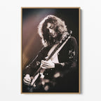 Front display of the Jimmy Page canvas in a natural oak floating frame