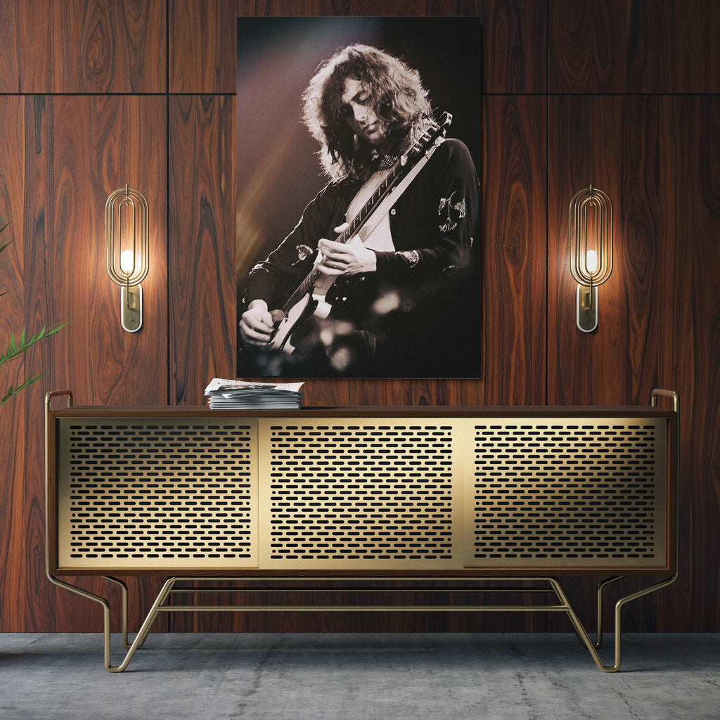 Sleek aluminum metal print of Jimmy Page at Madison Square Garden