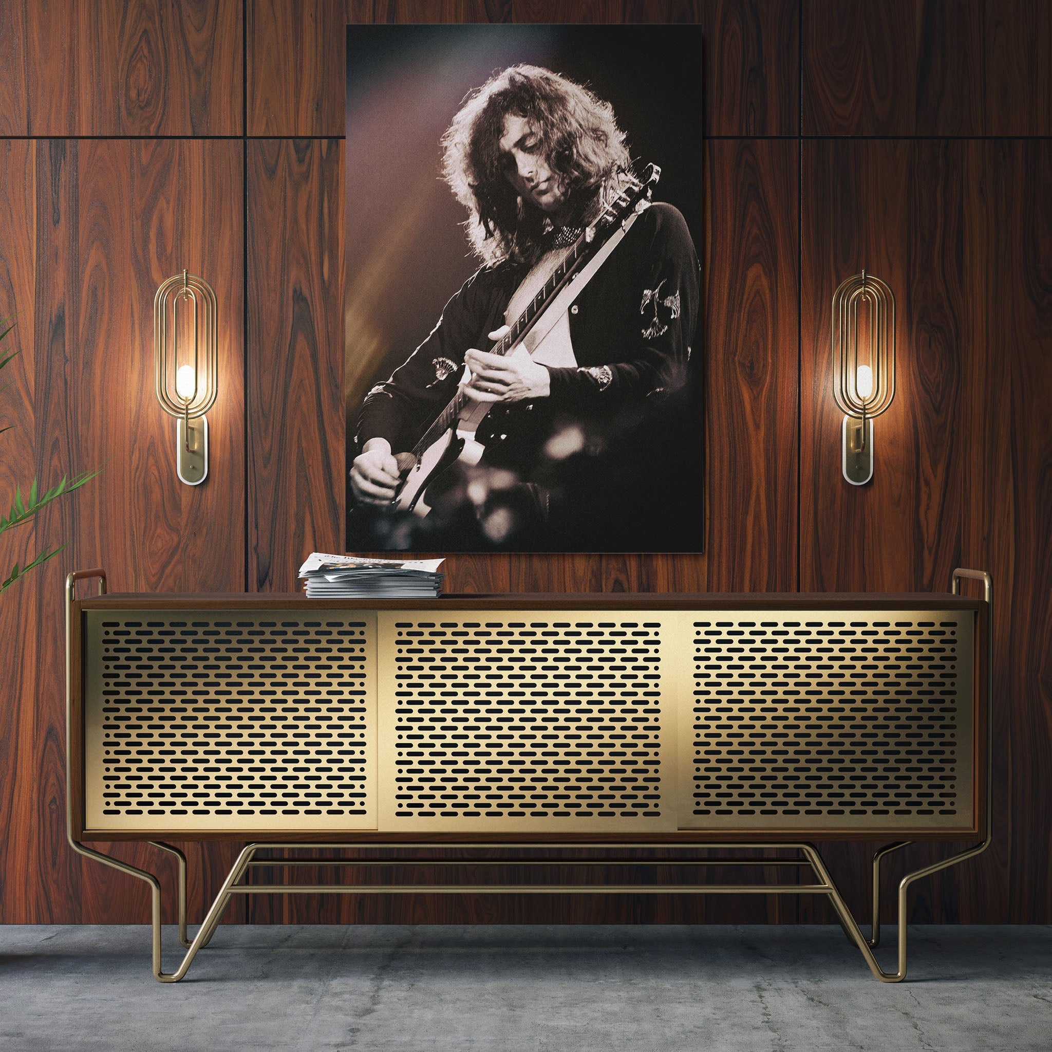 Sleek aluminum metal print of Jimmy Page at Madison Square Garden