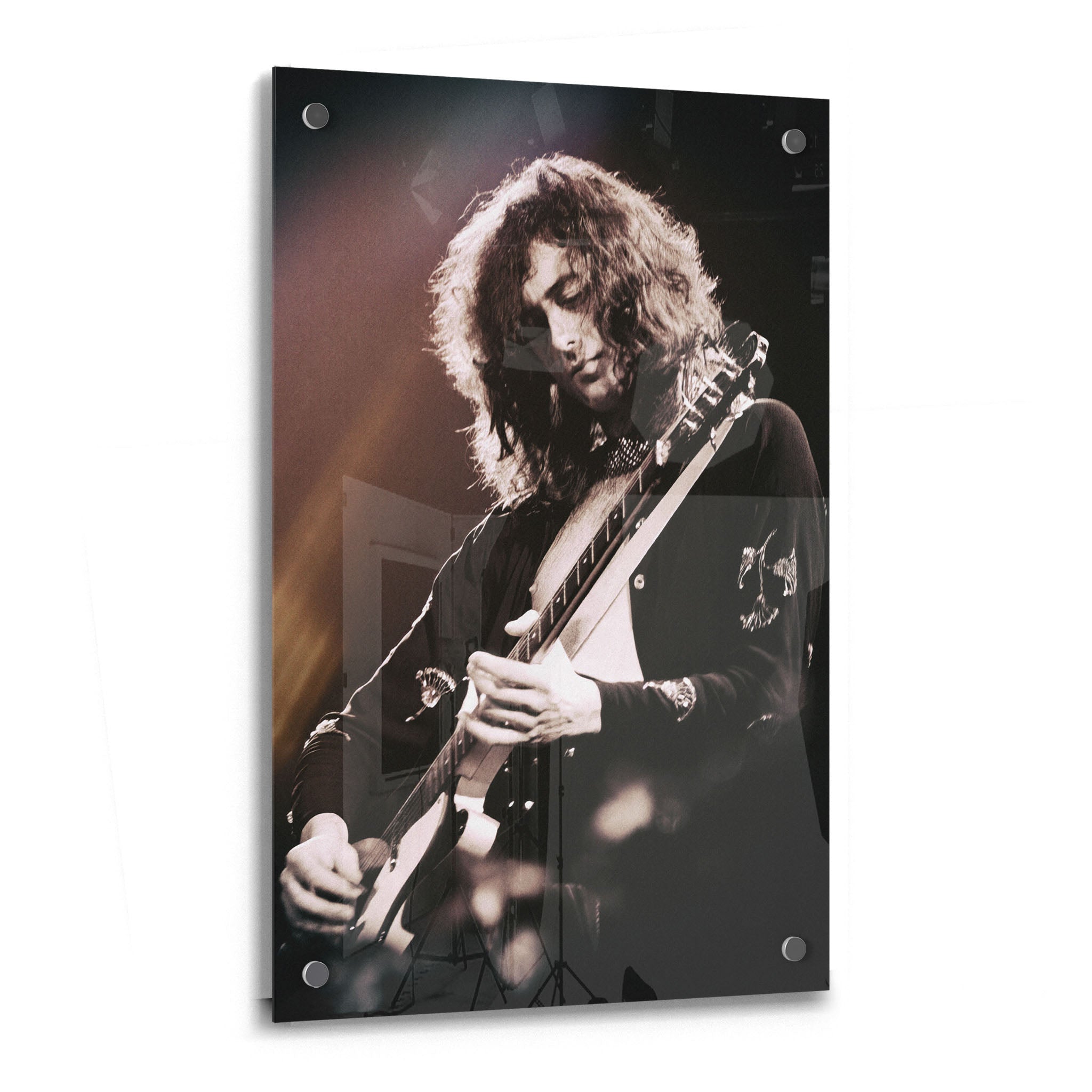 Jimmy Page 1975 MSG acrylic glass print with a glossy finish