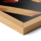 Close-up of the natural oak frame on the Mark Knopfler color poster
