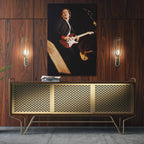 Sleek aluminum color metal print of Mark Knopfler playing live