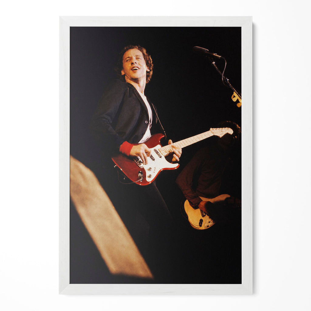 Mark Knopfler 1980 color live photo in a classic white poster frame