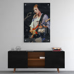 High-gloss acrylic color print of Mark Knopfler displayed on a wall