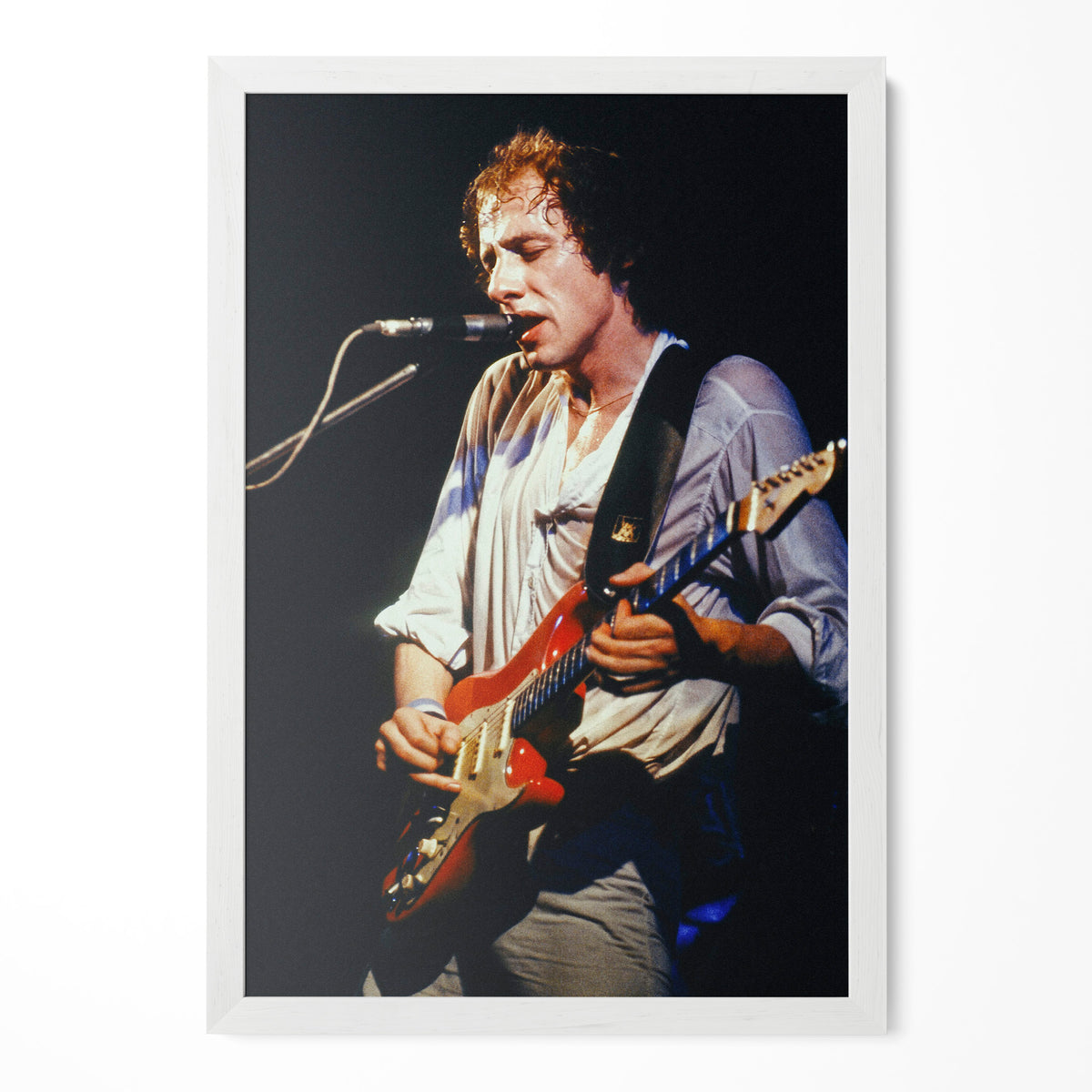 Mark Knopfler 1978 color live photo in a classic white poster frame