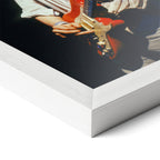 Corner close-up of the Mark Knopfler color poster in a white frame